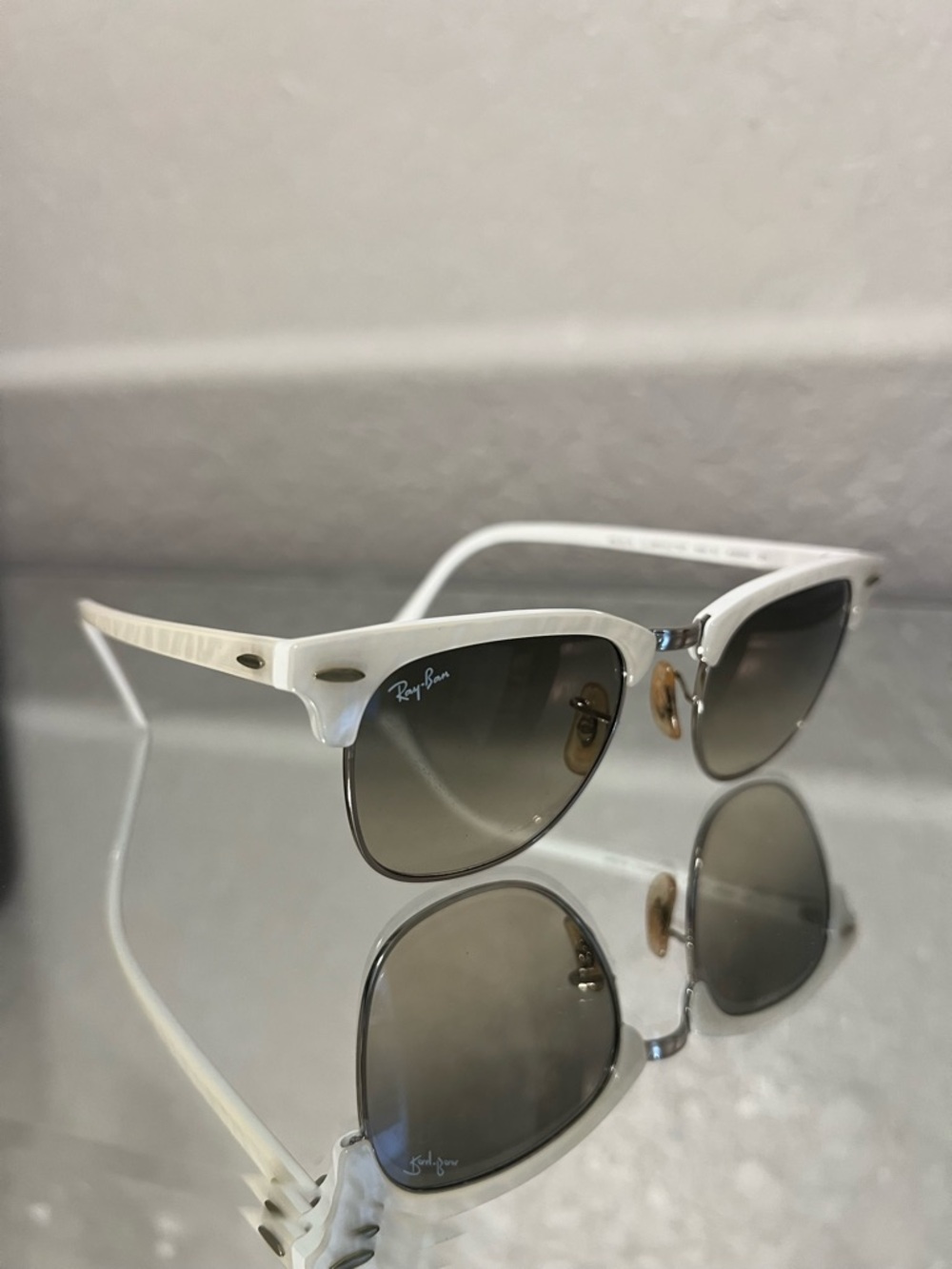 Ray-Ban White Clubmaster Sunglasses with Grey Gradient Lenses